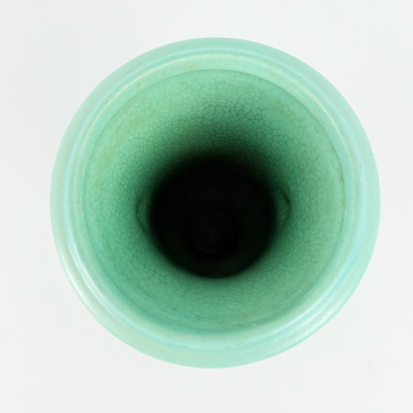 Antique Pottery Art Trophy Vase Small Aqua/Turquoise Handled 5.5x4x5 Inches - Picture 7 of 15